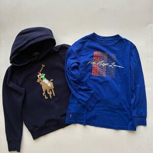 Polo Ralph Lauren boy age 8 hoodie and tee bundle big pony navy gaming